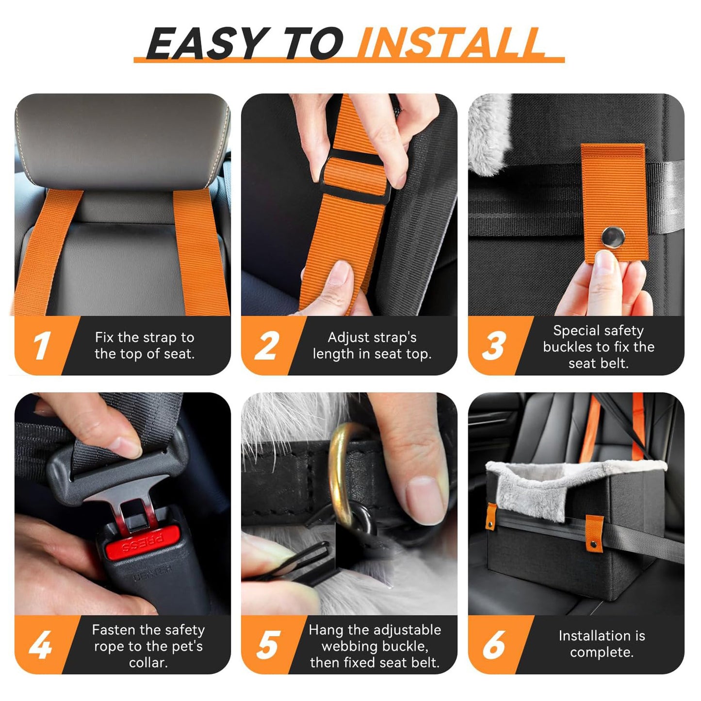 Portable Pet Booster Seat With Clip-On Safety Leash